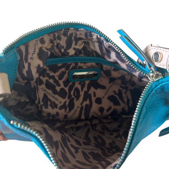 B. Makowsky Turquoise Blue Leather Purse With Leopard Print Lining - Picture 7 of 7